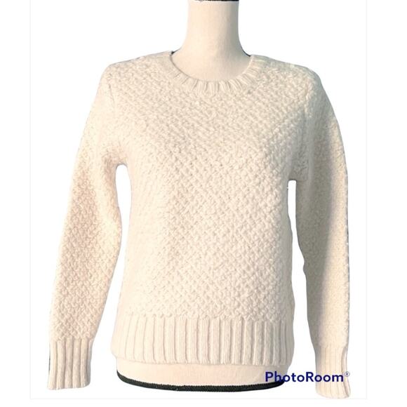 Banana Republic Wool Blend Chunky Crew Neck Carpet Sweater Women's Cream Size S - Picture 1 of 7